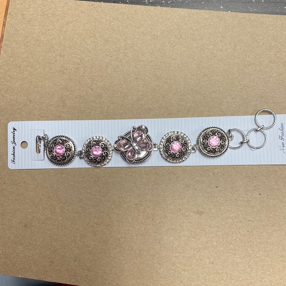 Pink butterfly snap bracelet